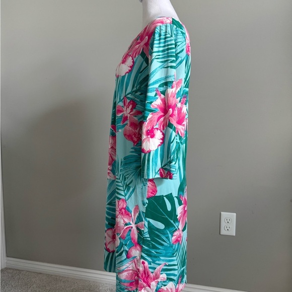 Caribbean Joe Blue and Pink Tropical Hibiscus Dress Medium - Picture 2 of 9